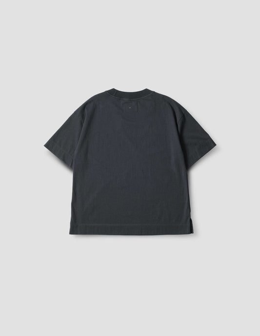 Dark blue t-shirt, back flat lay view.