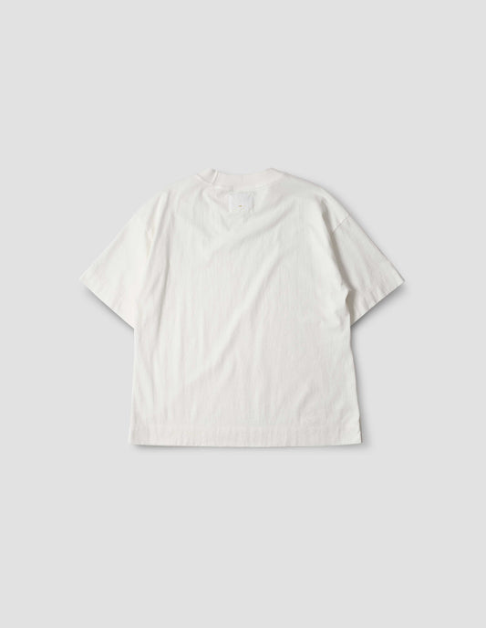 White t-shirt, back flat lay view.