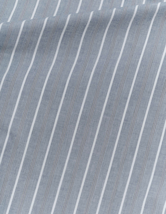 Blue and white striped long sleeve shirt, cotton fabric swatch.