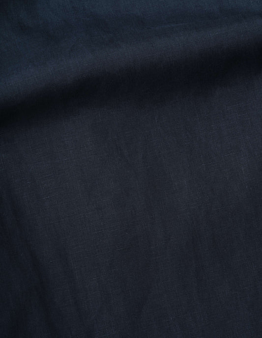Dark blue dress shirting linen fabric swatch.