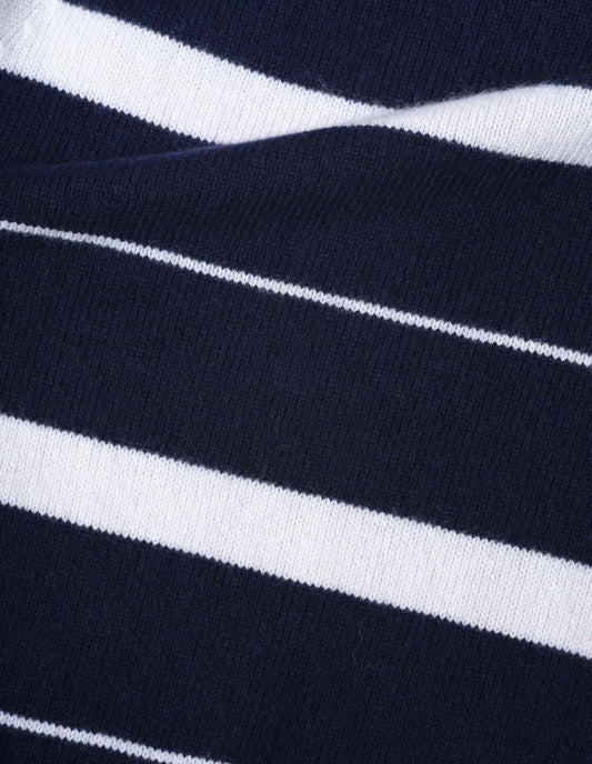 STRIPED ROLL EDGE JUMPER | CASHMERE COTTON | INK / MOTHER OF PEARL