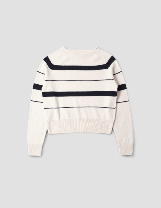 STRIPED ROLL EDGE JUMPER | CASHMERE COTTON | MOTHER OF PEARL / INK
