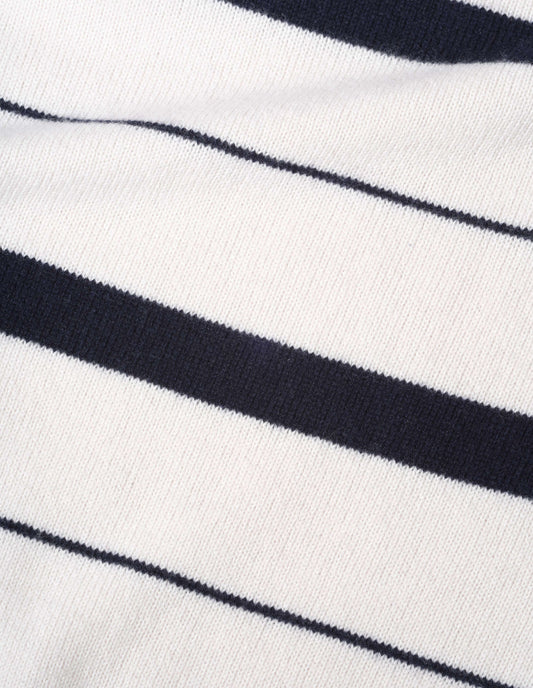 STRIPED ROLL EDGE JUMPER | CASHMERE COTTON | MOTHER OF PEARL / INK