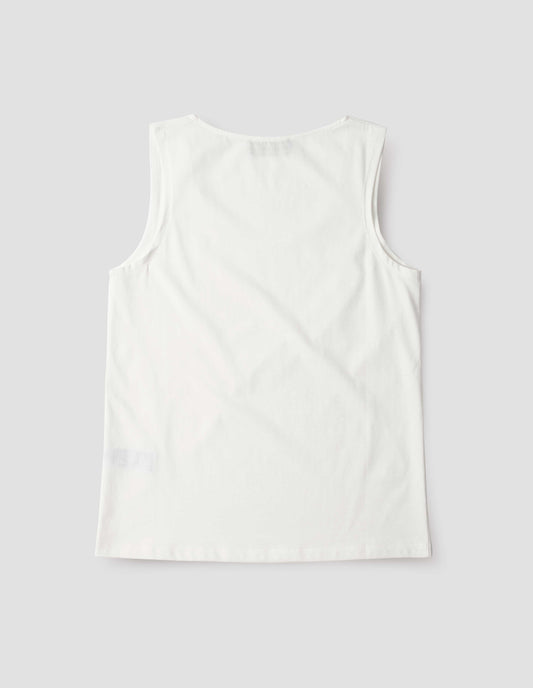 Off white cotton sleeveless vest, back flat lay view.