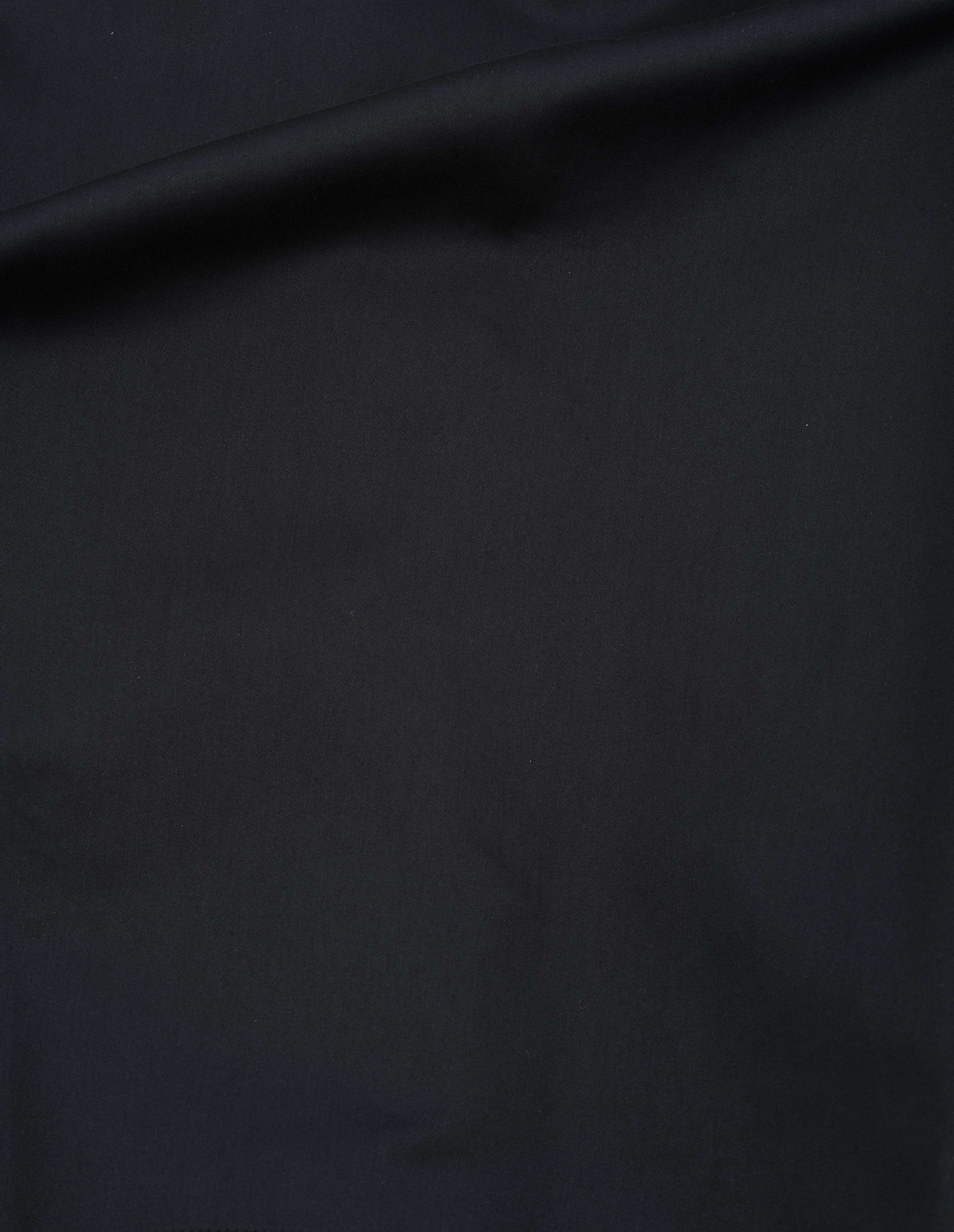 Black cotton silk satin belt tie dress, fabric swatch. 