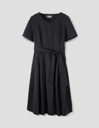 BELT TIE DRESS | COTTON SILK SATIN | BLACK