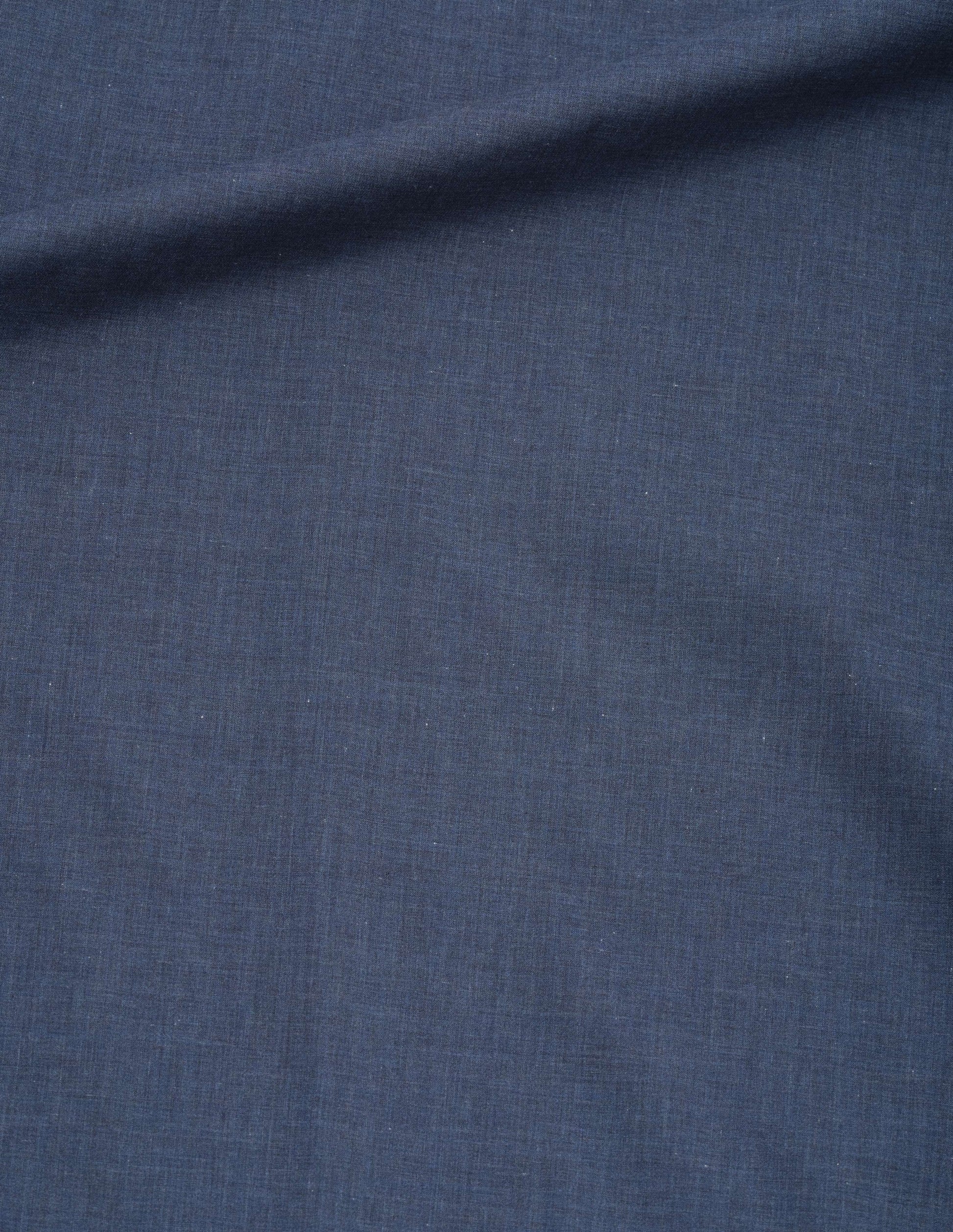 Blue fine cotton chambray dress, fabric swatch.