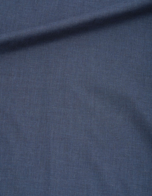 Blue fine cotton chambray dress, fabric swatch.