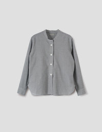 BUTTON THROUGH COLLARLESS SHIRT | GINGHAM COTTON CASHMERE | BLACK / WHITE
