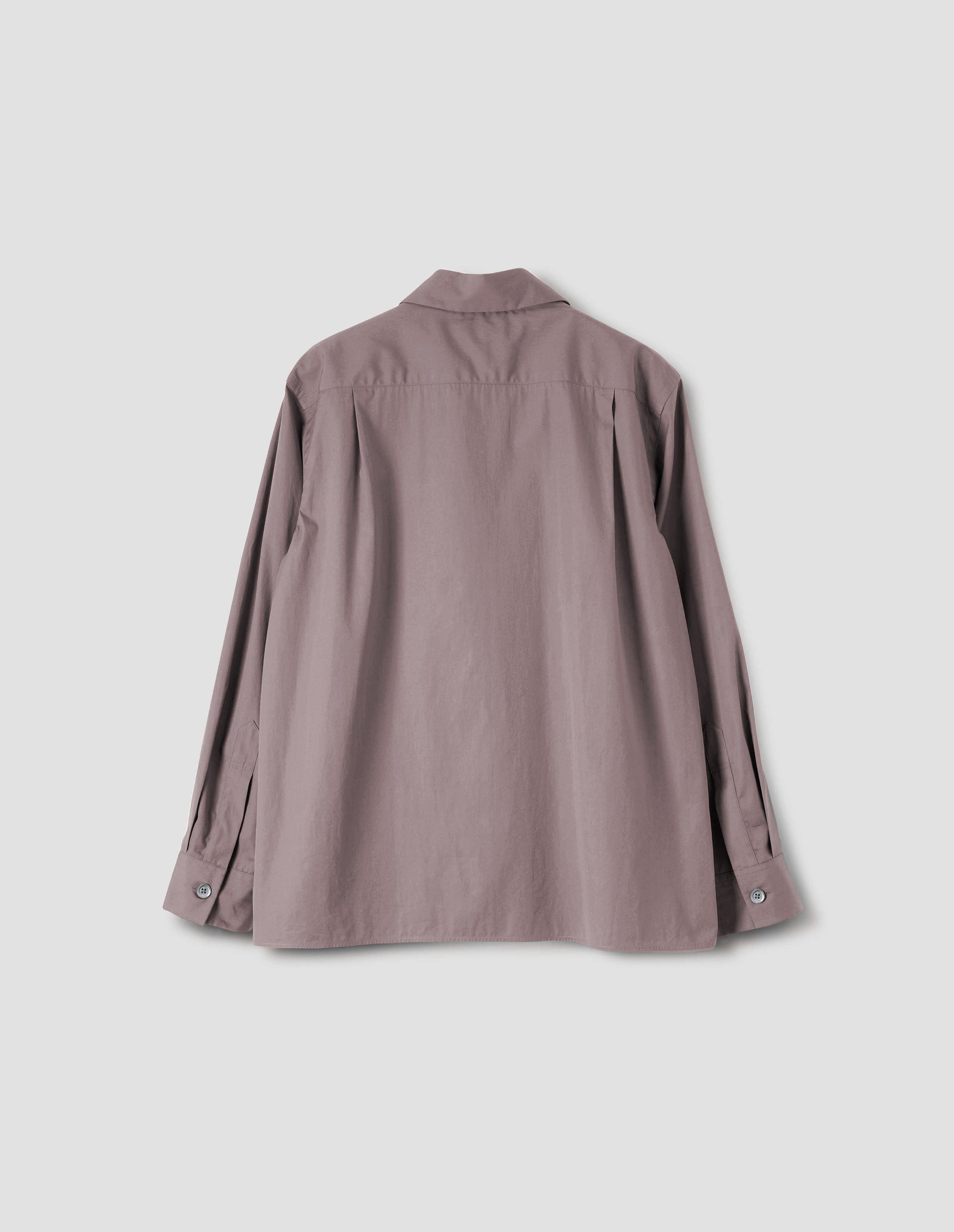 Pinkish brown shirt with pleats on the back yoke. Back flat lay view.