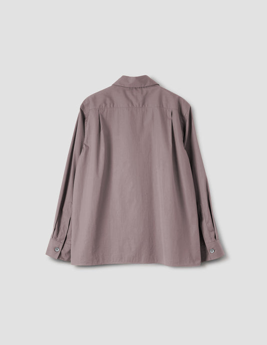 Pinkish brown shirt with pleats on the back yoke. Back flat lay view.