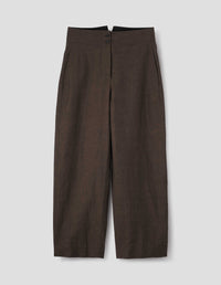 DEEP WAISTBAND TROUSERS | YARN DYE COTTON LINEN | BRONZE BROWN