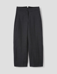 DEEP WAISTBAND TROUSERS | YARN DYE COTTON LINEN | OFF BLACK
