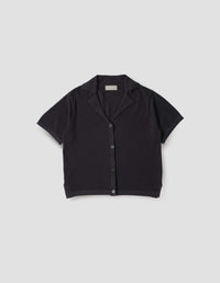KNITTED SHORT SLEEVE SHIRT | LIGHT COTTON CASHMERE | BLACK