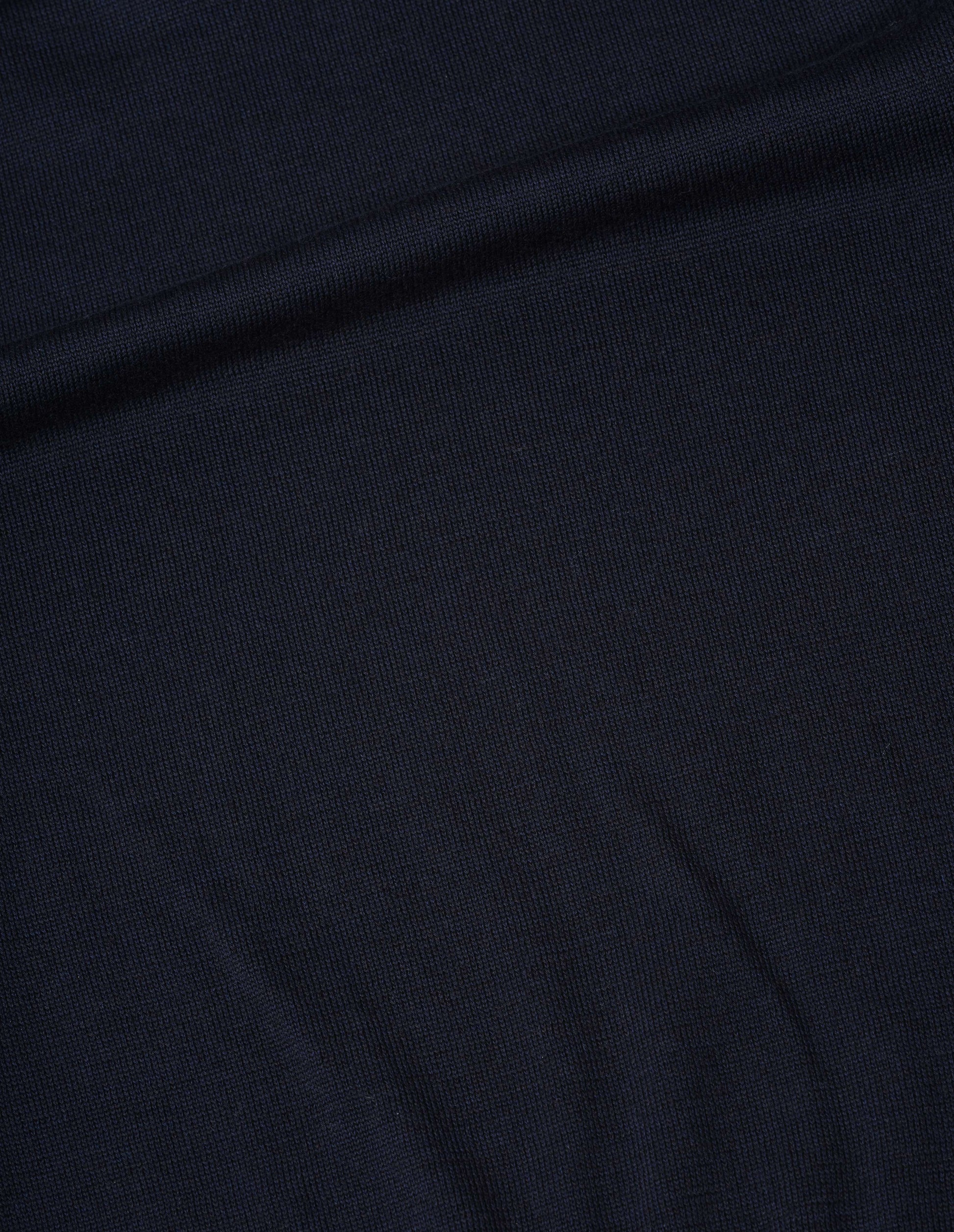 Dark navy fine wool cotton jumper, fabric swatch.