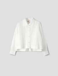 MHL. ASYMMETRIC ROUND COLLAR SHIRT | COTTON LINEN POPLIN | CHALK