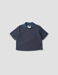 MHL. BOXY POLO | DRY STRIPE COTTON JERSEY | INDIGO / INK