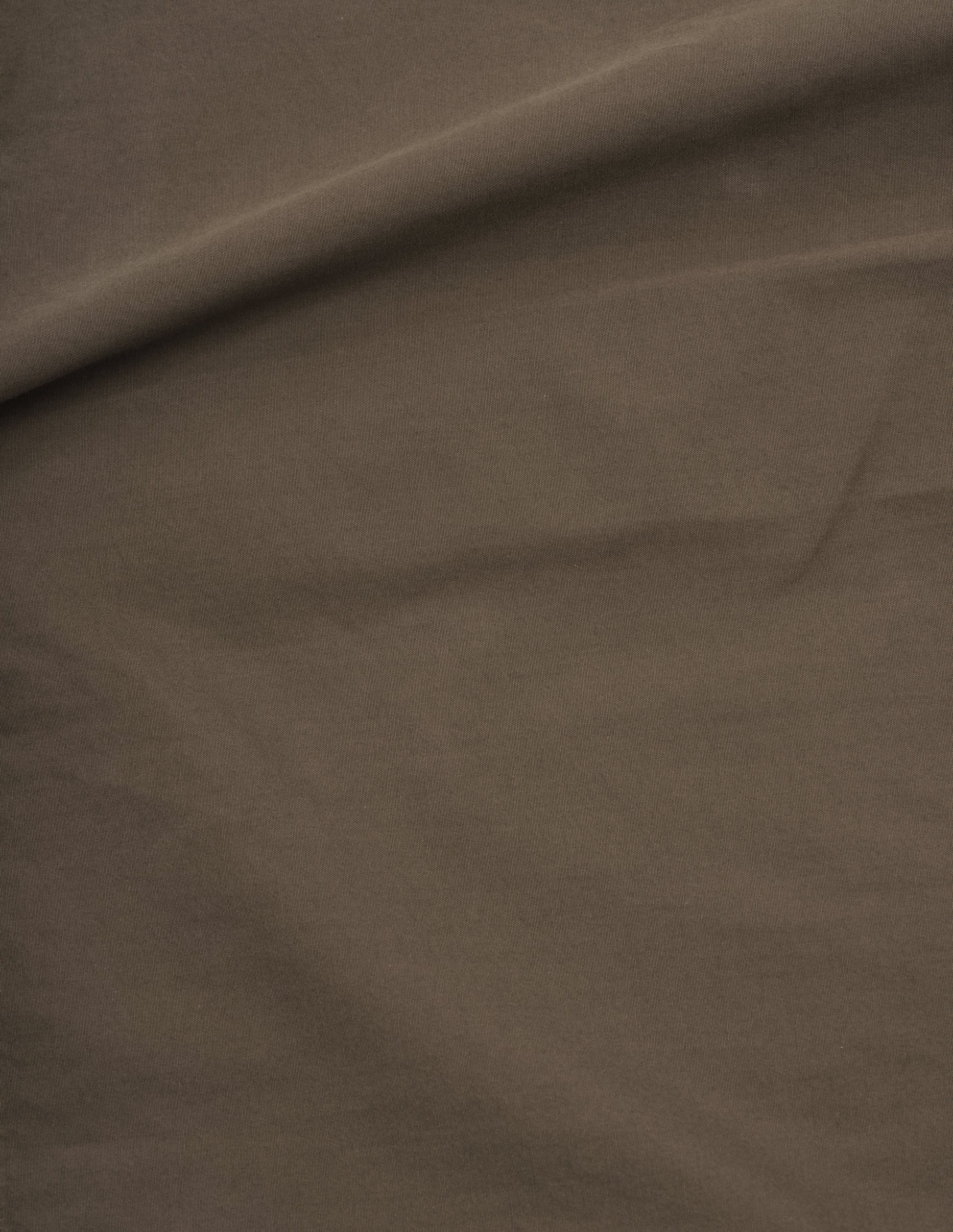 Greenish brown sanded cotton poplin short sleeve shirt, fabric swatch.