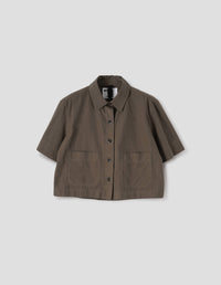 MHL. CROPPED UNIFORM SHIRT | SANDED COTTON POPLIN | UMBER