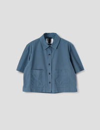 MHL. CROPPED UNIFORM SHIRT | SANDED COTTON POPLIN | UNIFORM BLUE