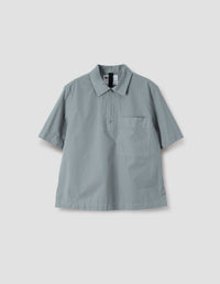 MHL. HALF ZIP SHIRT | COMPACT COTTON POPLIN | FOG