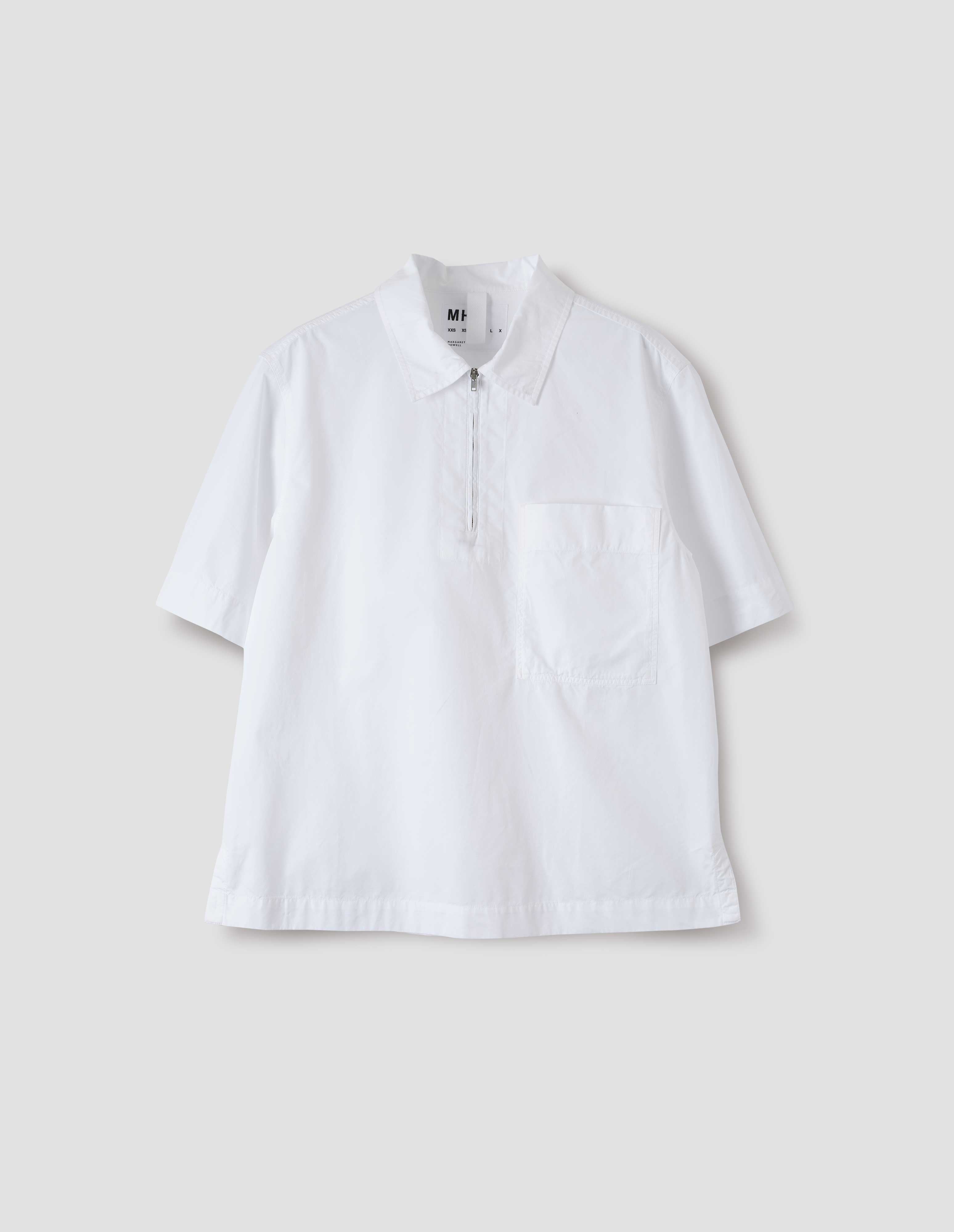 White compact cotton poplin Half Zip Shirt | MHL. by Margaret Howell