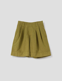 MHL. PLEATED SHORTS | DRY COTTON LINEN | LIGHT OLIVE
