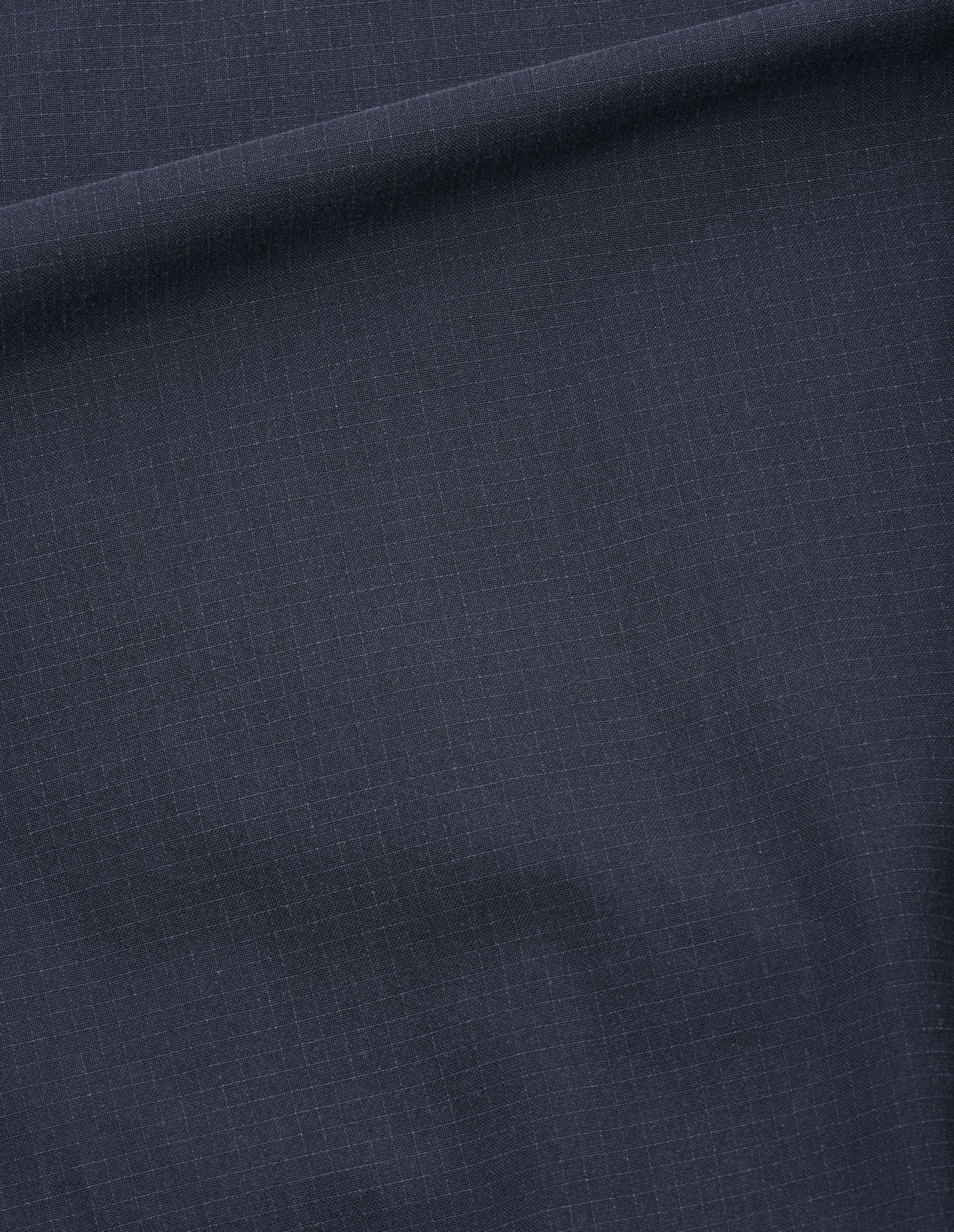 Dark navy blue washed cotton ripstop shorts, fabric swatch. 