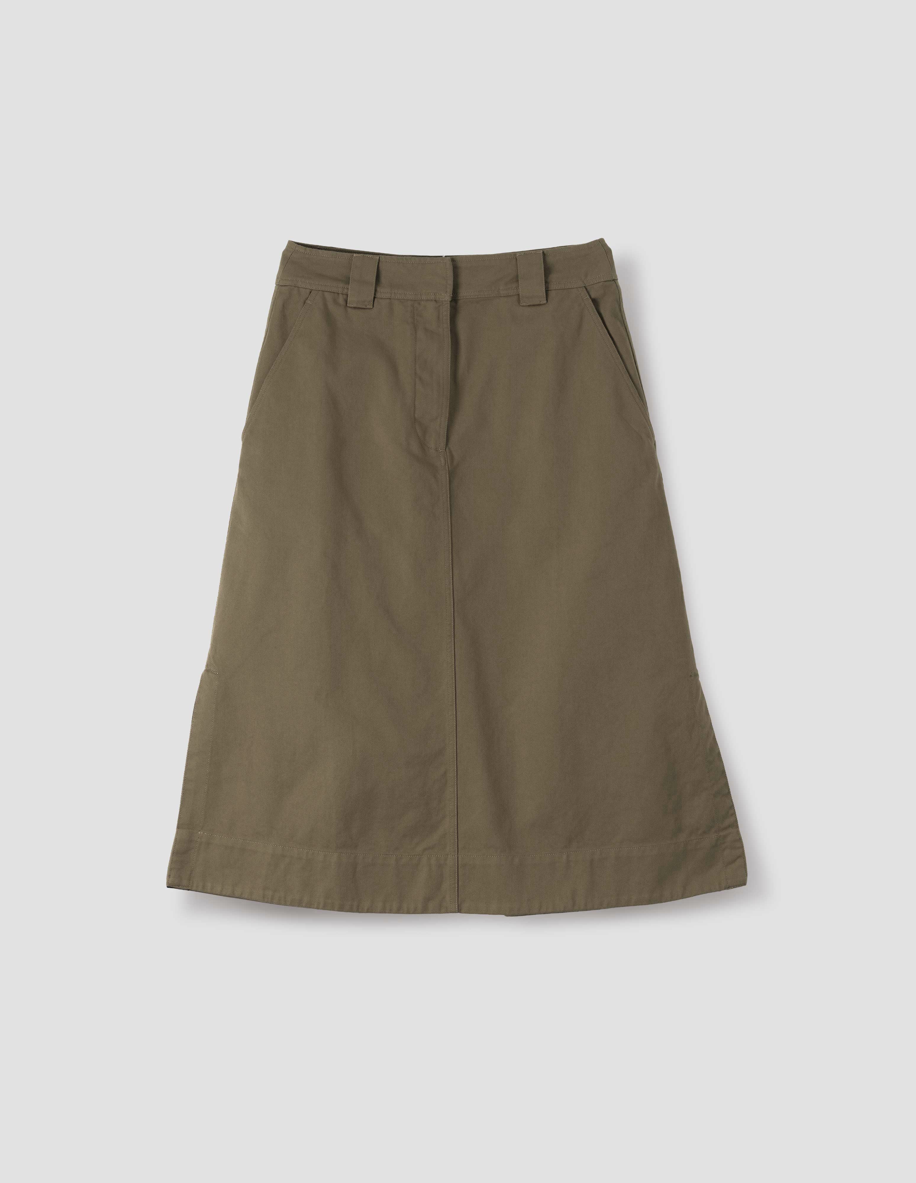 MHL. DRY COTTON OXFORD SKIRT チノ　ブラウン Khaki green cotton drill Side Vent Skirt | MHL. by Margaret Howell