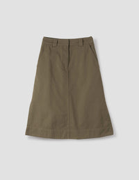 MHL. SIDE VENT SKIRT | SOFT COTTON DRILL | KHAKI GREEN