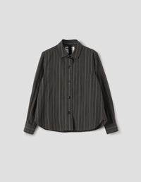 MHL. SIMPLE SHIRT | BOLD STRIPE COTTON | OFF BLACK / KHAKI