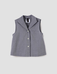 MHL. SLEEVELESS SAILOR SHIRT | LIGHTWEIGHT COTTON LINEN | STORM BLUE