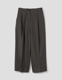 PLEATED FRONT CROPPED TROUSERS | LINEN SILK | SEAWEED