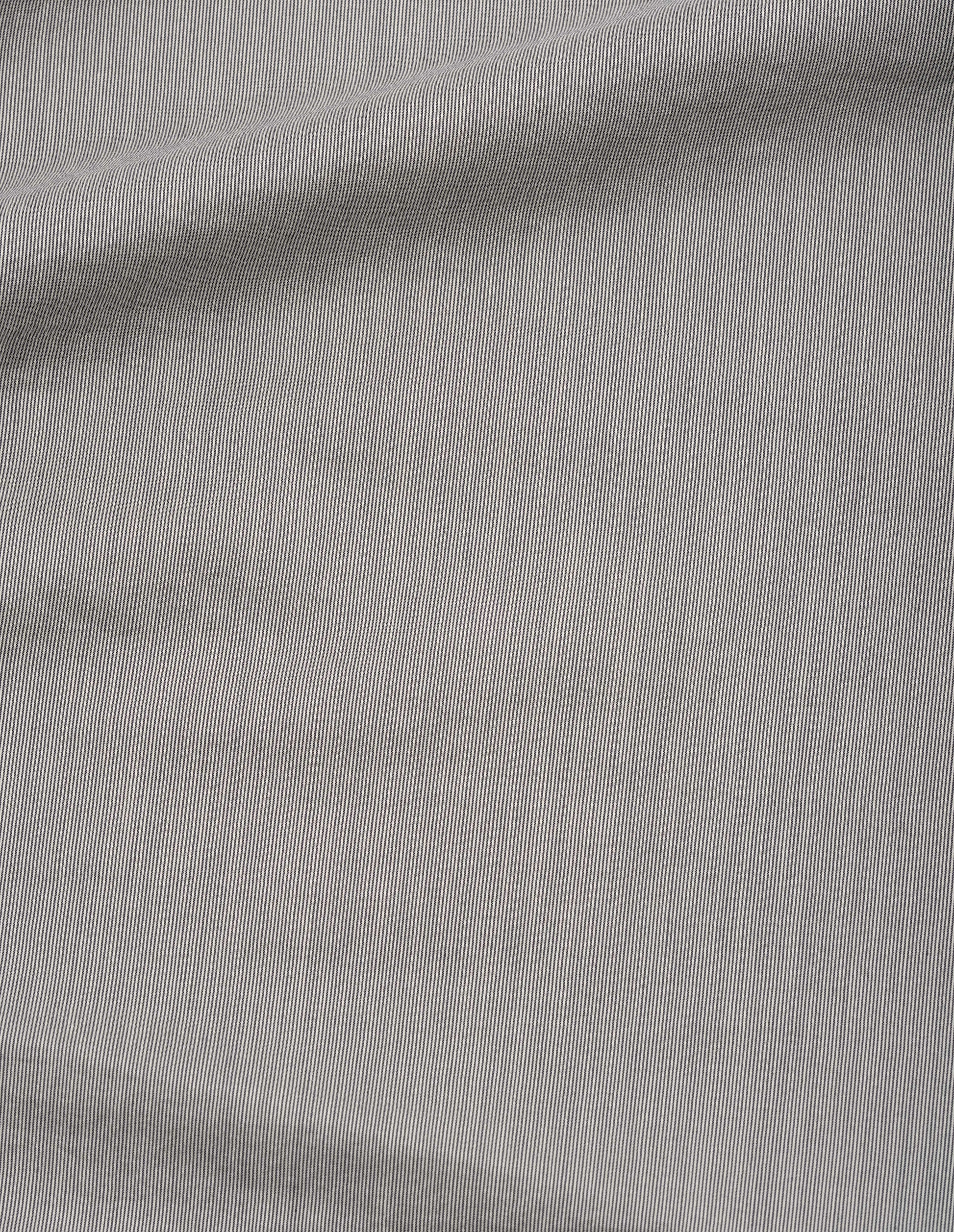 Black and cream stripe fine stripe cotton silk shorts fabric swatch.