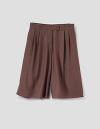 PLEATED LONG SHORTS | MATT SILK | RICH BROWN