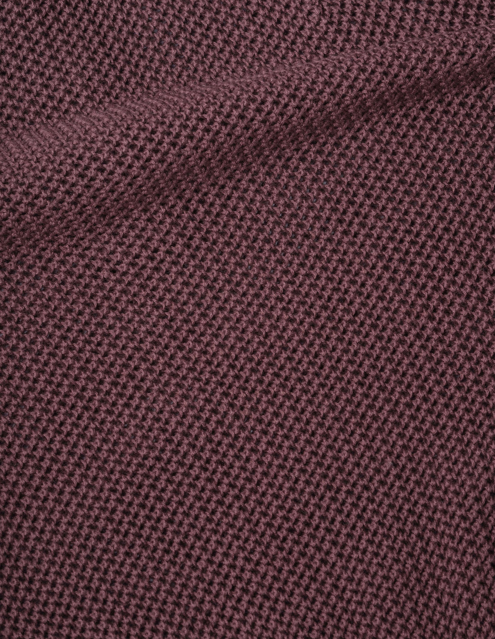 Brownish red light cotton cashmere pointelle polo shirt, fabric swatch.