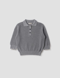 POINTELLE POLO SHIRT | LIGHT COTTON CASHMERE | GREY MELANGE