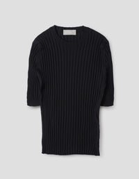 RIBBED T SHIRT | FINE WOOL COTTON | BLACK