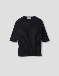 RIBBED T SHIRT | FINE WOOL COTTON | BLACK