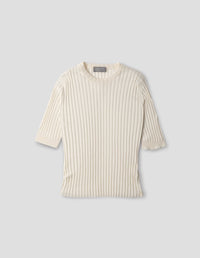 RIBBED T SHIRT | FINE WOOL COTTON | ECRU