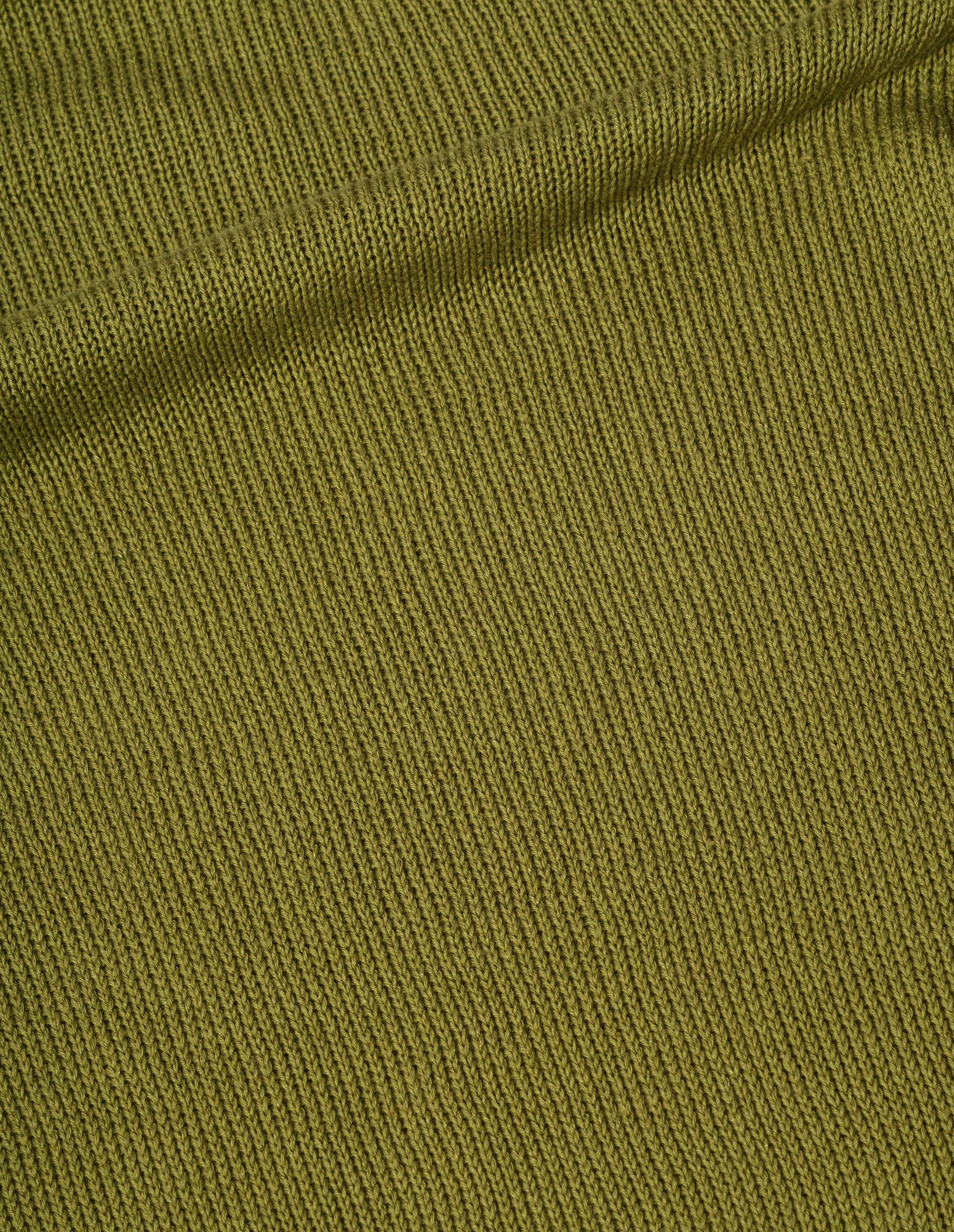 Yellowish green linen cotton roll neck jumper, fabric swatch.