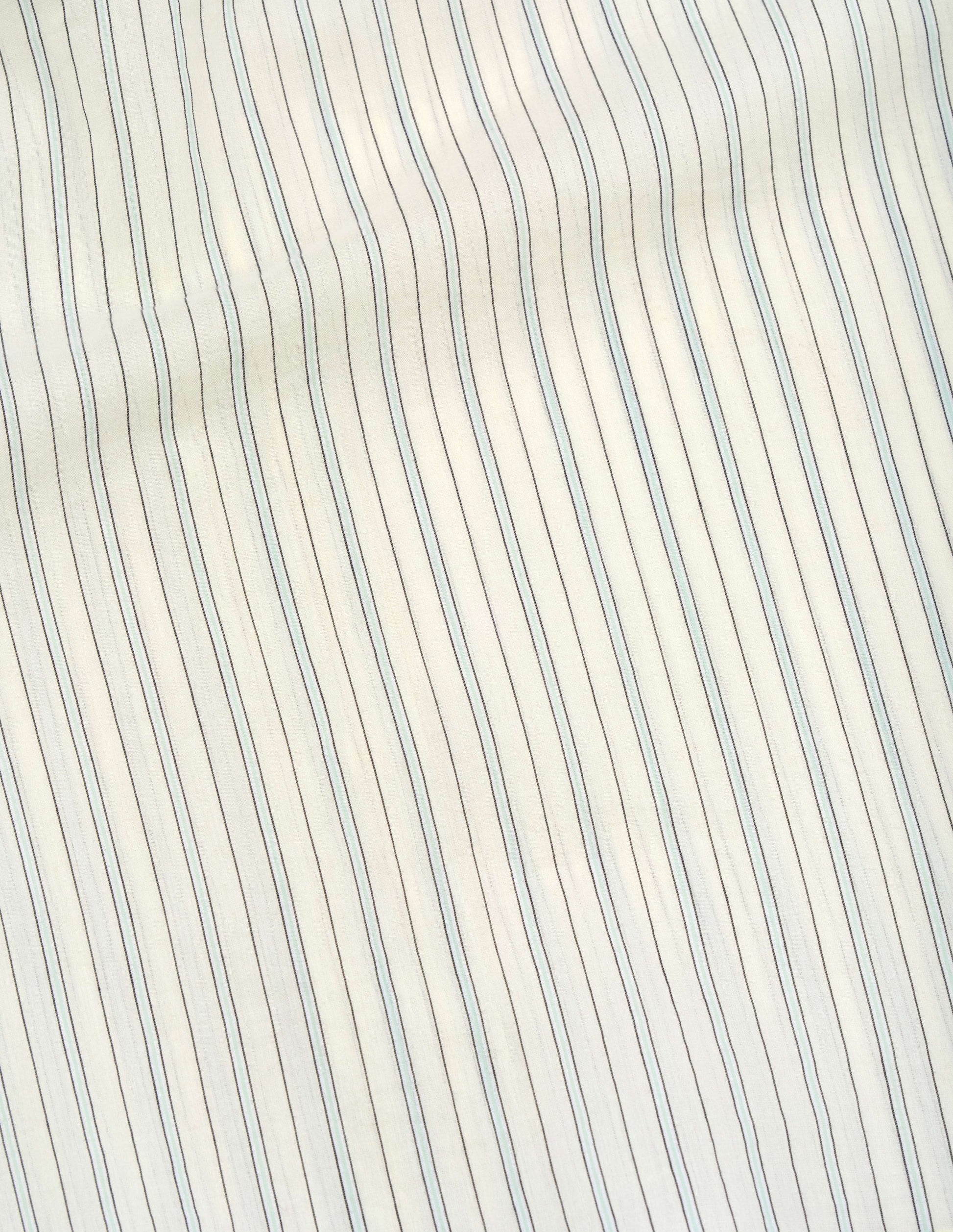 Beige and light blue cotton silk graphic stripe shirt fabric swatch.