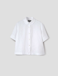SHORT SLEEVE ROUND COLLAR SHIRT | SHIRTING LINEN | WHITE
