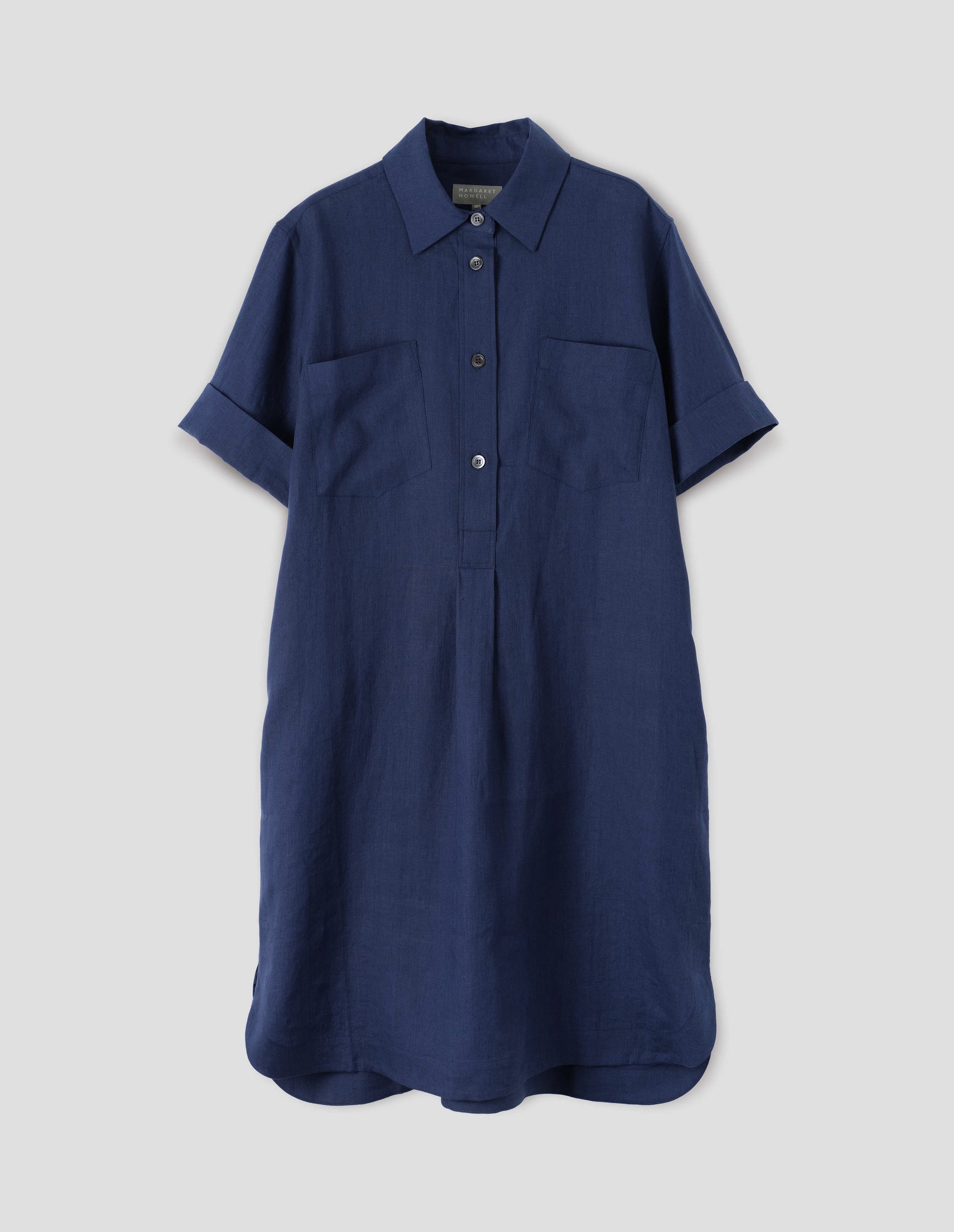 Deep blue shirting linen Short Sleeve Shirt Dress | Margaret Howell Deep blue shirting linen Short Sleeve Shirt Dress | Margaret Howell