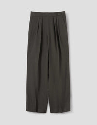 SIDE CLOSURE TWIN PLEAT TROUSERS | LINEN SILK | SEAWEED