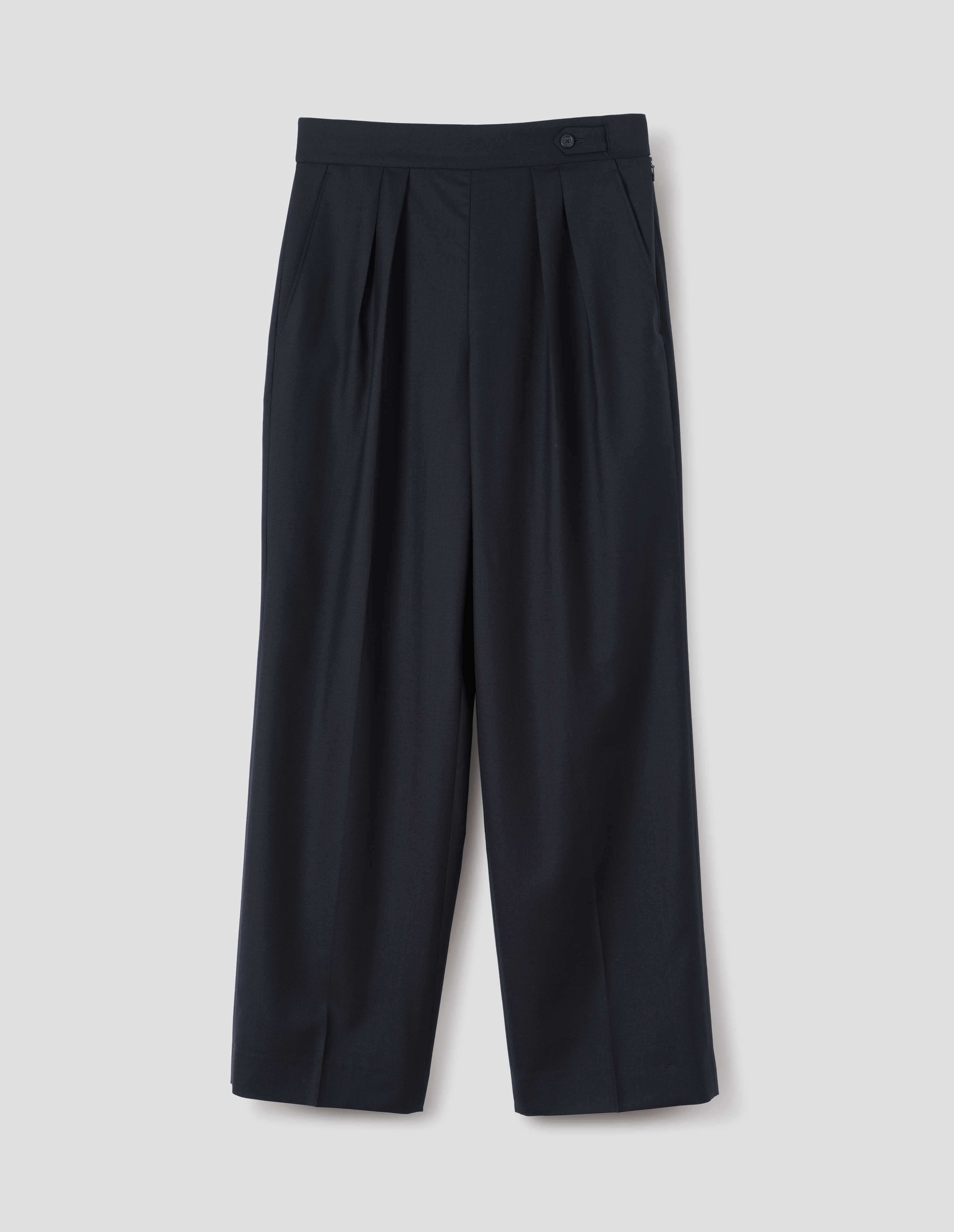 Dark navy wool Side Closure Twin Pleat Trousers | Margaret Howell Dark navy wool Side Closure Twin Pleat Trousers | Margaret Howell
