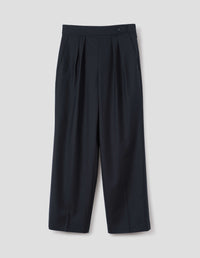 SIDE CLOSURE TWIN PLEAT TROUSERS | SUMMER WOOL | DARK NAVY