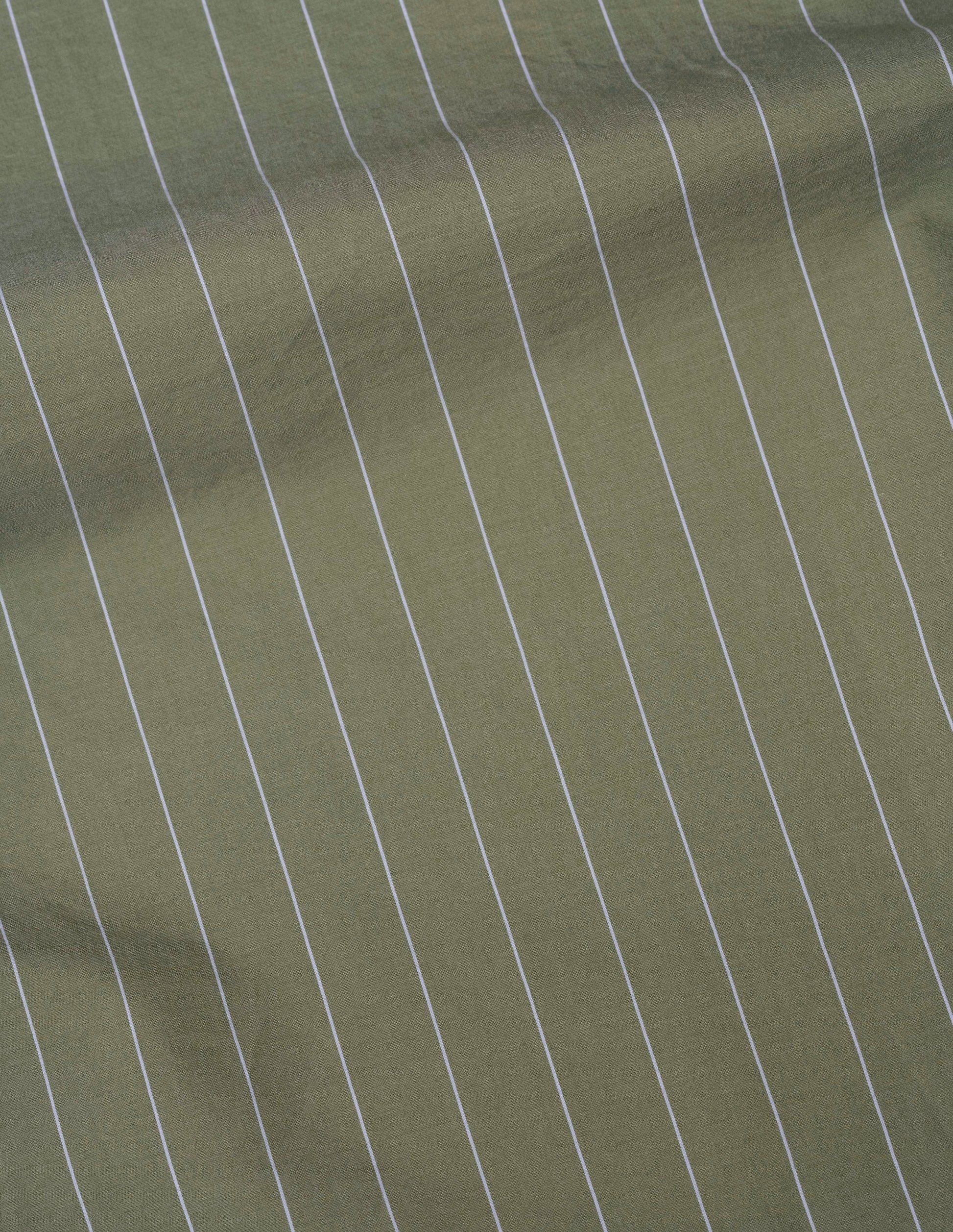 Green with light blue pin striped cotton silk shirt fabric swatch.