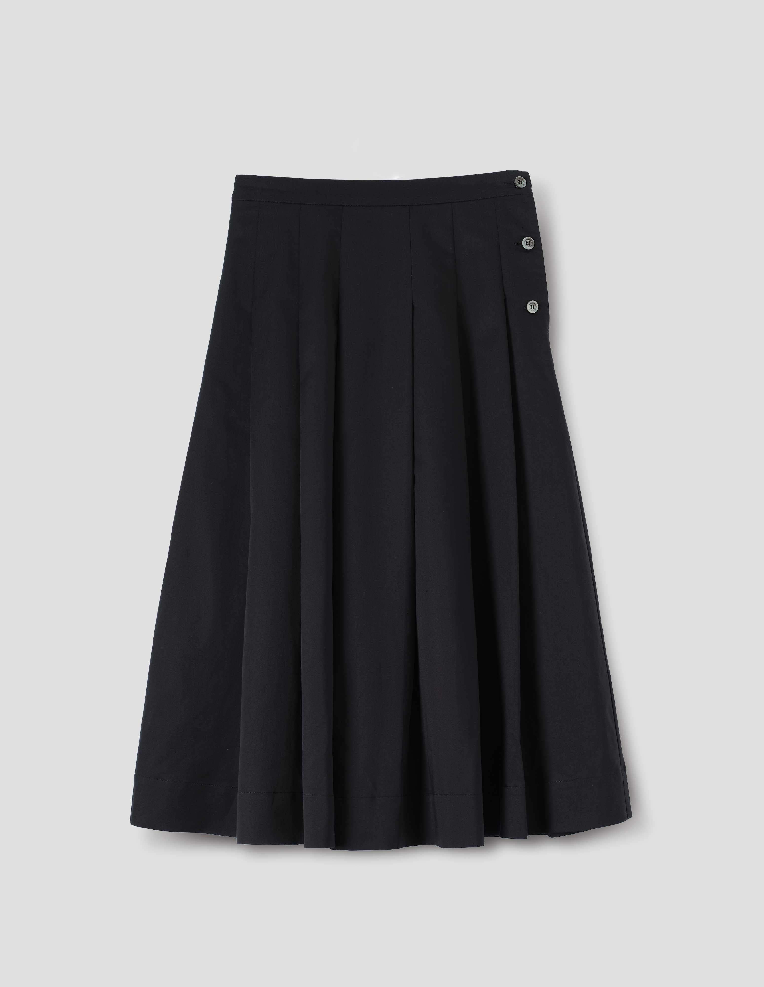 Black cotton silk satin Three Button Skirt | Margaret Howell