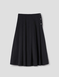 THREE BUTTON SKIRT | COTTON SILK SATIN | BLACK